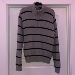 Polo Ralph Lauren zip up sweater striped dark blue and grey